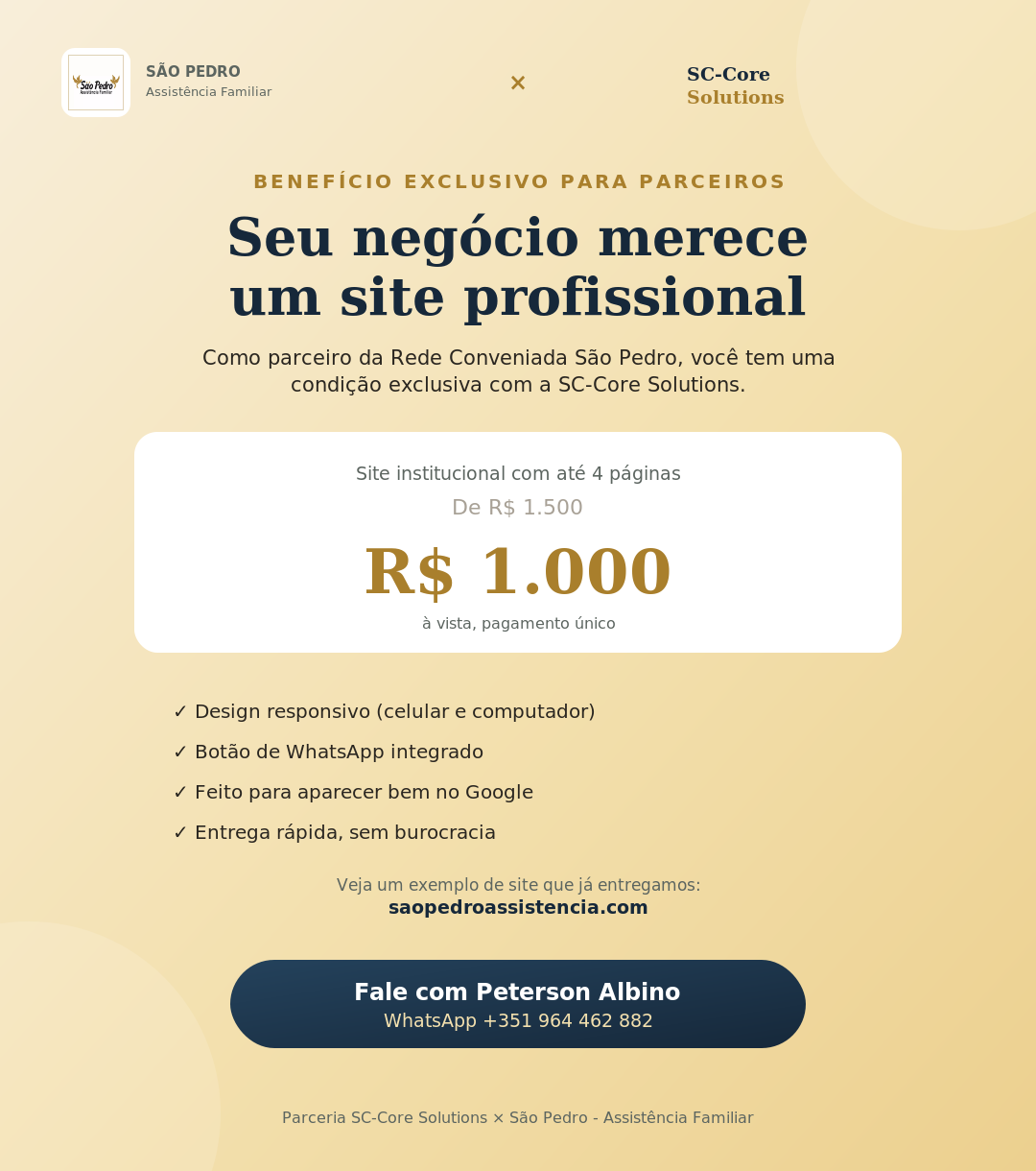 Benefício exclusivo para parceiros: site profissional com condição especial pela SC-Core Solutions